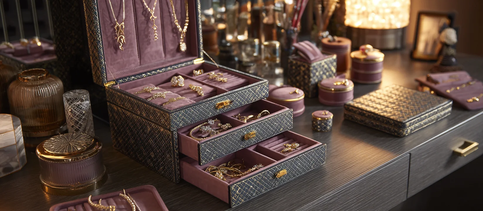 Chic white jewelry boxes custom, vanity jewelry box, and jewelry box for dresser.